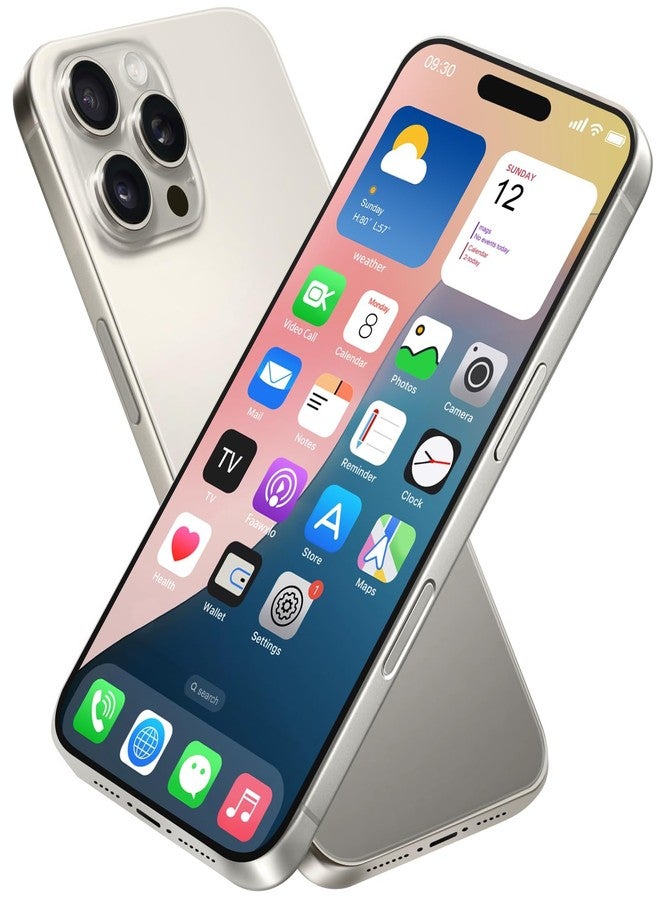 Faawxlo Dummy Fake Phone Model, Looks Like The Real Phone Compatible with Phone 16 PM, for Cell Phone Store Display or Send a Toy Phone for Kids (16ProMax,Natural Titanium,The Screen is Printed with Patterns) - Image 1